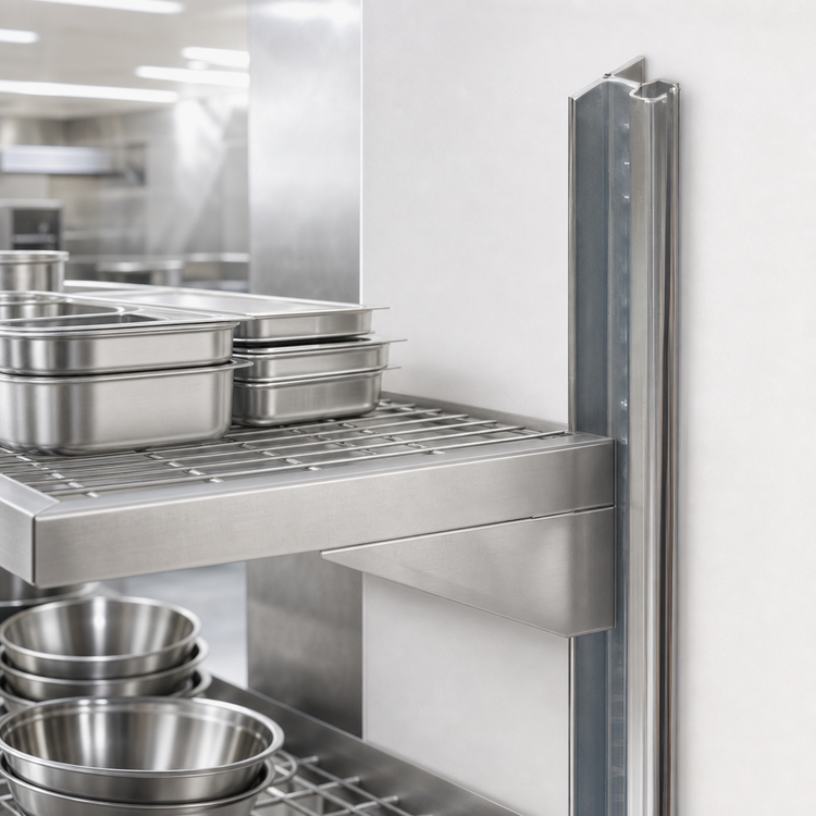 Product image #3 for Eagle Group 48-Inch NSF Stainless Steel Wall-Mounted Standard Upright for Cantilever Shelving