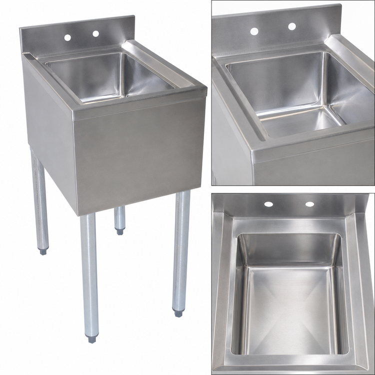 Product image #3 for BK Resources Underbar Dump Sink with 10" x 14" Bowl and 4" Splash, Stainless Steel