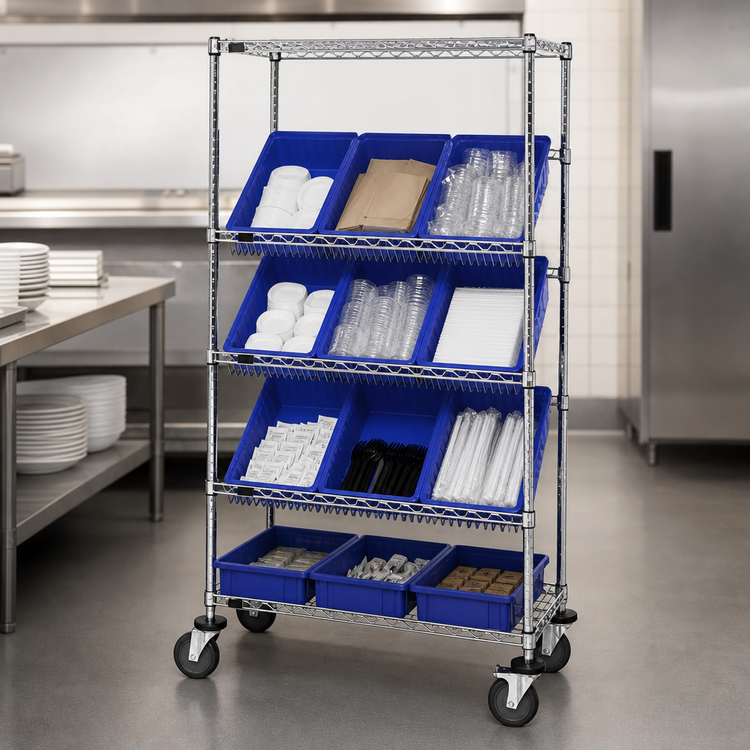 Product image #3 for Quantum Mobile Wire Shelving Bin System Unit with 12 Bins, 36 x 18 Inches, Chrome Plated