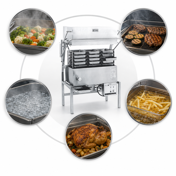 Product image #3 for Legion Skittle Commercial Gas Multi-Function Cooker with 10° Tilt, 10.6-Gallon Kettle, 34,000 BTU