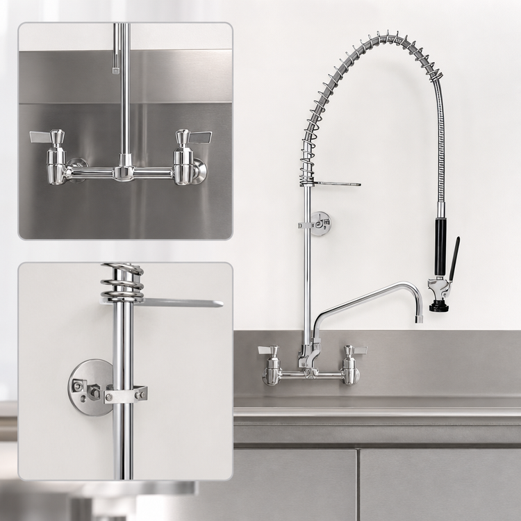 Product image #3 for Fisher Stainless Steel 8-Inch Backsplash Pre-Rinse Unit with Add-On Faucet and 12-Inch Swing Spout