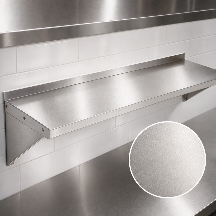 Product image #3 for John Boos Stallion 72-Inch x 16-Inch Wall-Mounted Type 430 Stainless Steel Shelf with Safety Edge and Rear Up-Turn