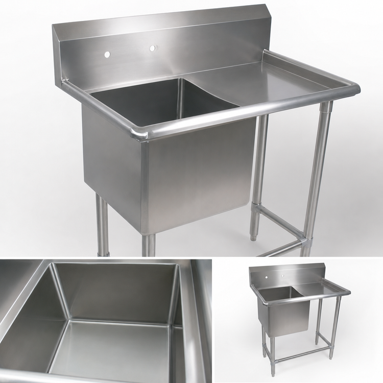 Product image #3 for John Boos Pro-Bowl 1-Compartment Stainless Steel Sink with Right Drainboard and 10" Backsplash, 48-3/16" W x 25-1/2" D