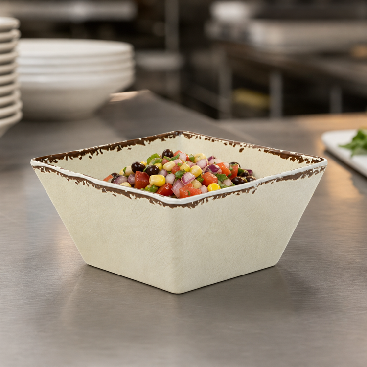 Product image #3 for American Metalcraft 58 oz. Antique White Square Melamine Serving Bowl, 7 Inch