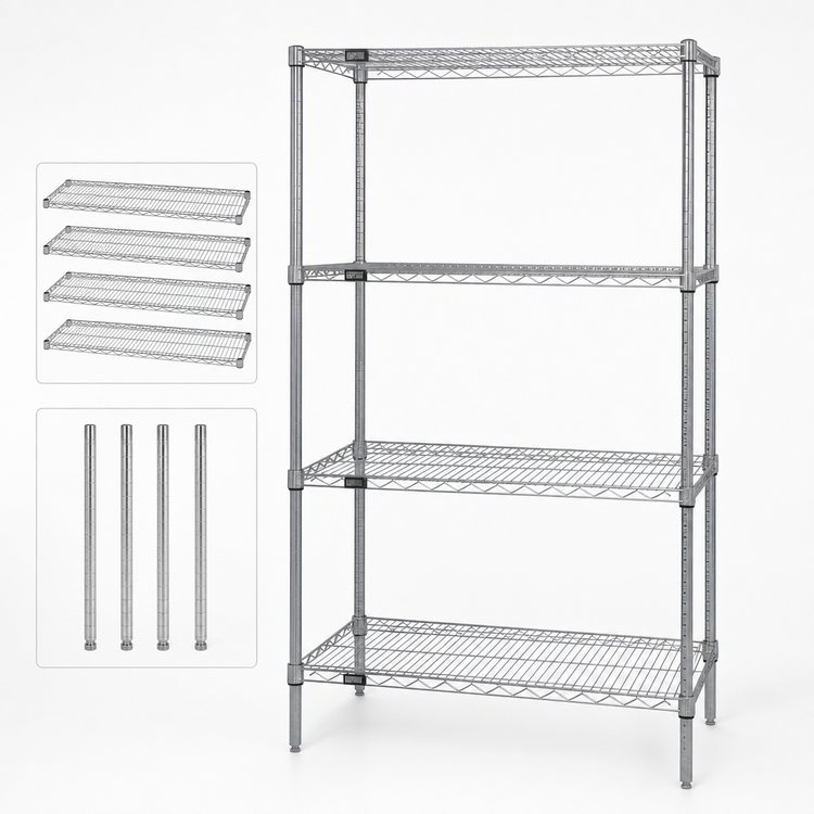 Product image #3 for Quantum 36-Inch x 18-Inch x 86-Inch 304 Stainless Steel Wire Shelving Starter Kit with 4 Shelves