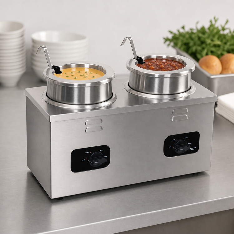 Product image #3 for Nemco 4-Quart Twin-Well Wet Countertop Food Warmer with Inset, Cover & Ladle, 220V