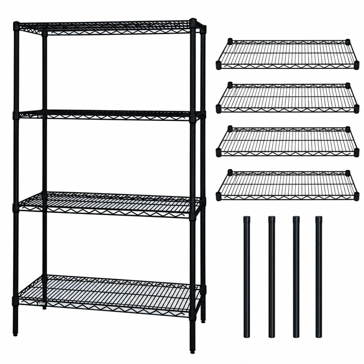 Product image #3 for Quantum 42"W x 12"D x 54"H Stationary Wire Shelving Starter Kit, 4-Shelf, Black Epoxy Antimicrobial Finish