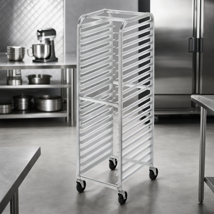 Product image #3 for Channel Manufacturing Economy Series All-Welded Aluminum Side-Load Bun Pan Rack with 5-Inch Swivel Stem Casters