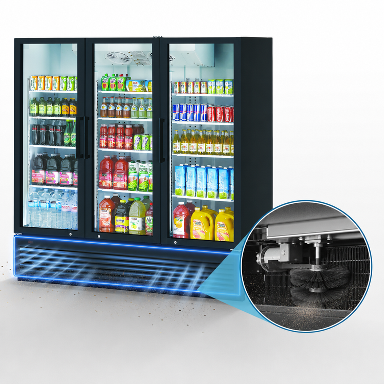 Product image #4 for Turbo Air Super Deluxe 3-Section Glass Door Refrigerated Merchandiser, 70.5 Cu. Ft., Self-Contained Bottom Mount