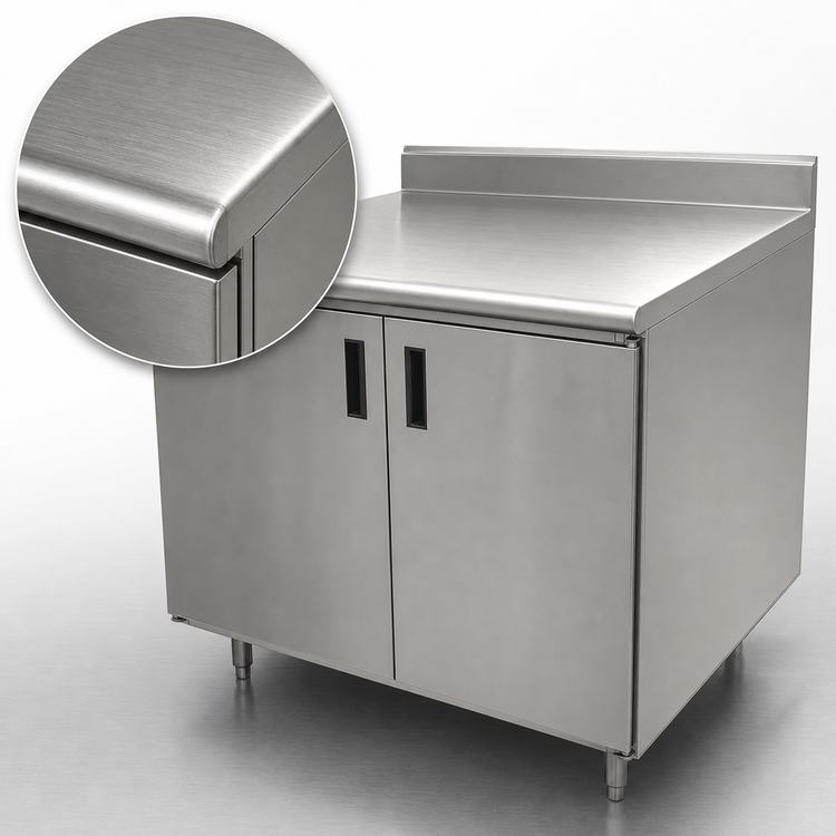 Product image #3 for Advance Tabco Special Value Economy Enclosed Work Table with Cabinet Base, 36 x 24 Inches, 16 Gauge 304 Stainless Steel Top, 5 Inch Backsplash