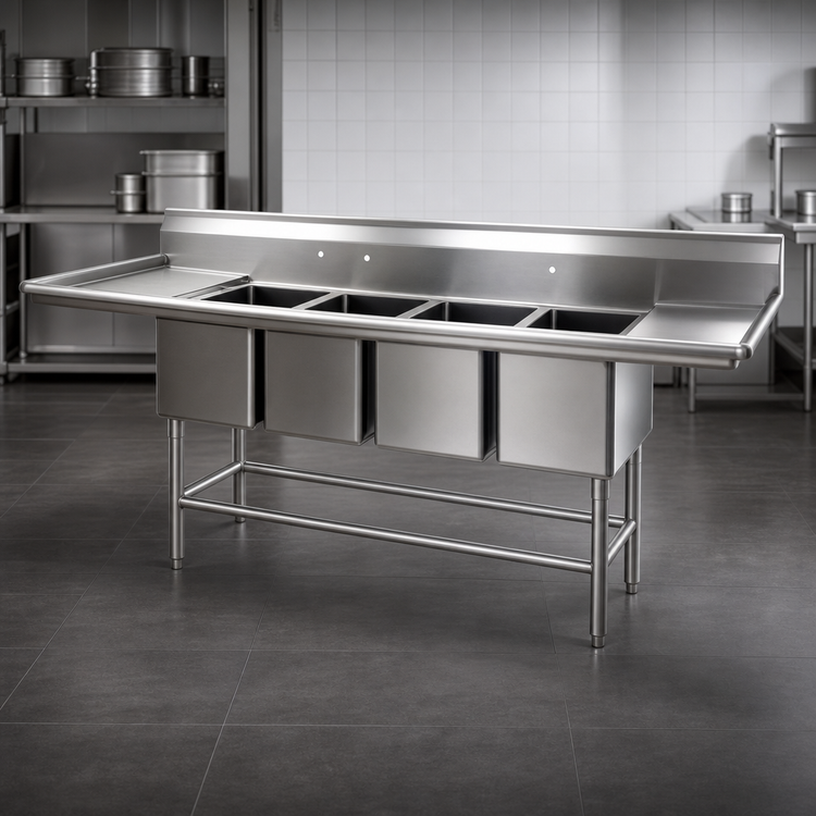 Product image #3 for Eagle Spec-Master FN Series Coved Corner Four-Compartment Sink with 36-Inch Right Drainboard, 109-1/2 Inch W x 27 Inch D, 14 Gauge Stainless Steel