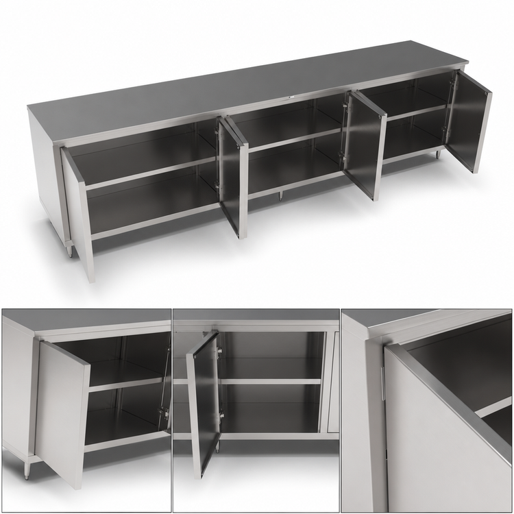 Product image #3 for John Boos Stainless Steel Enclosed Work Table with Cabinet Base, 132 x 24 Inches, 14-Gauge 300-Series Top