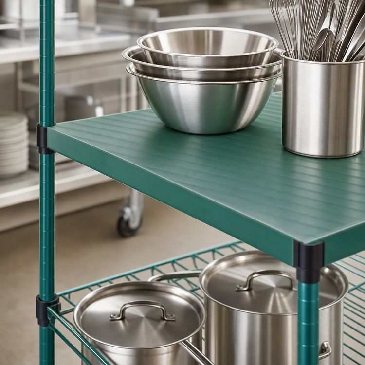 Product image #3 for QuadPlus 48" x 18" Solid Green Polymer Shelf Mat with Wire Quad-Adjust Frame and MICROGARD Antimicrobial Protection