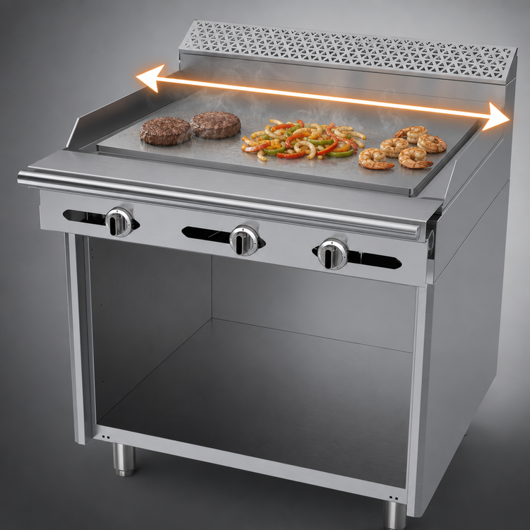 Product image #3 for Garland Cuisine 36-Inch Gas Plancha Range with 5/8-Inch Steel Plate and Open Storage Cabinet Base