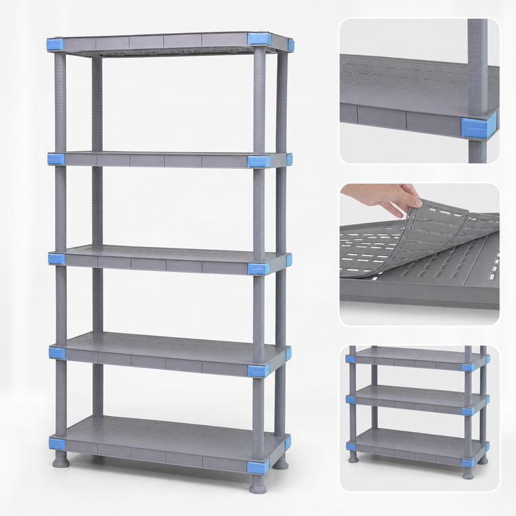 Product image #3 for Quantum Millenia 5-Shelf All-Polymer Shelving Unit with Dunnage Stand, 60 x 21 x 50 Inches