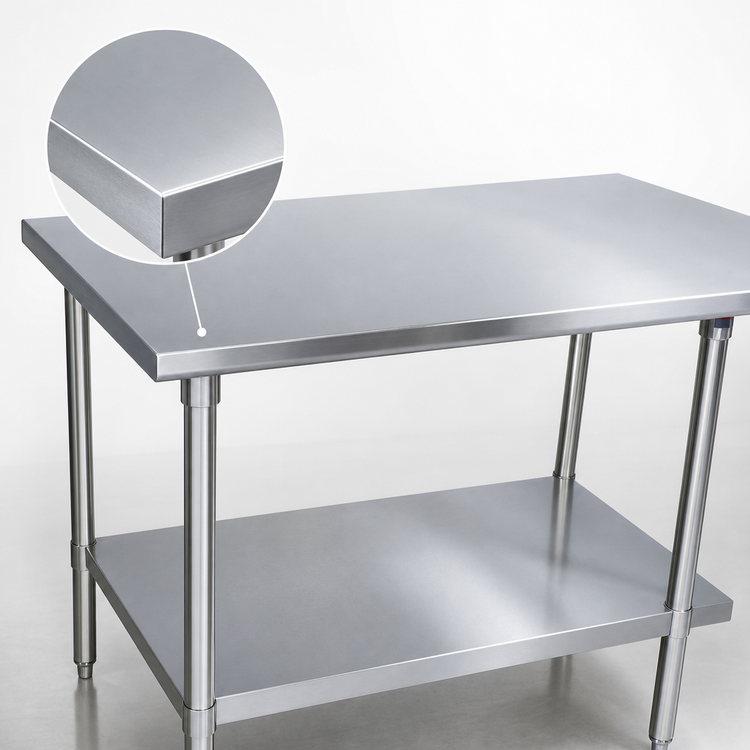 Product image #3 for John Boos Stallion 30 x 30 Inch 16 Gauge Stainless Steel Corner Work Table with Stallion Safety Edge and Adjustable Undershelf