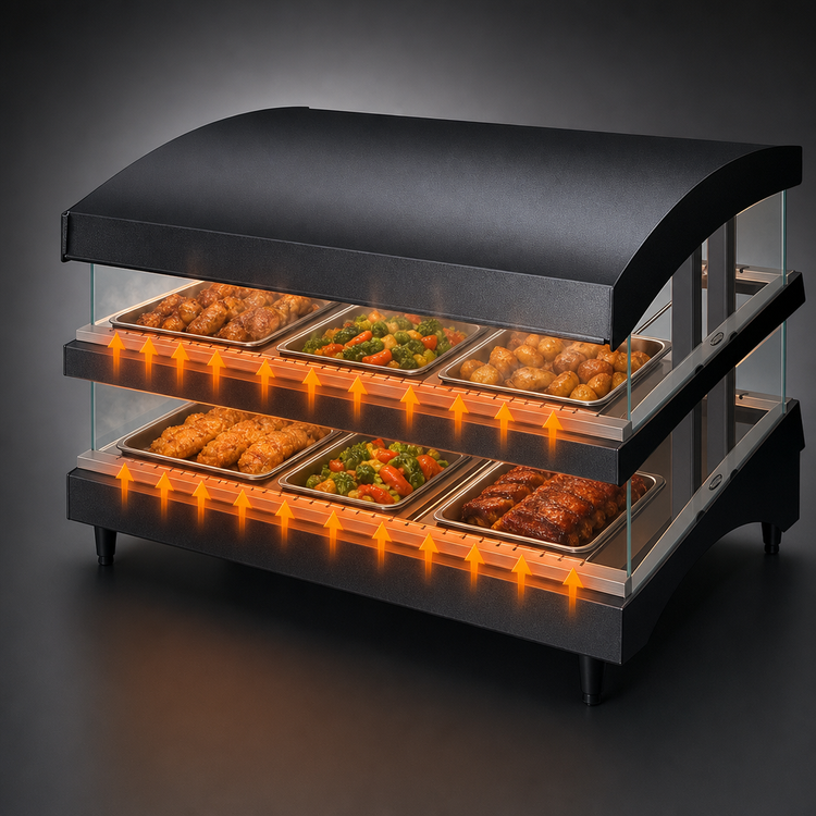 Product image #3 for Hatco Glo-Ray Designer Slant 39-Inch Countertop Dual-Shelf Heated Glass Merchandiser