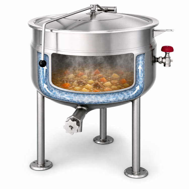 Product image #3 for Cleveland Range Short Series 40-Gallon Direct Steam Jacketed Kettle with Tri-Leg Base