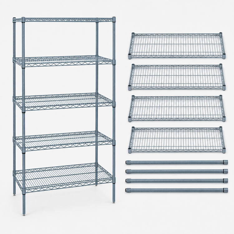 Product image #3 for Quantum 42-Inch x 24-Inch x 74-Inch Stationary Wire Shelving Starter Kit with 5 Shelves, Gray Epoxy Antimicrobial Finish