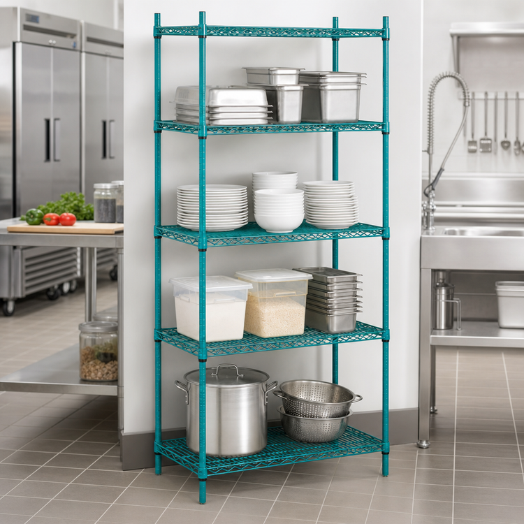 Product image #3 for Advance Tabco Special Value Series 60-Inch x 18-Inch x 74-Inch 4-Shelf Green Epoxy Wire Shelving Unit
