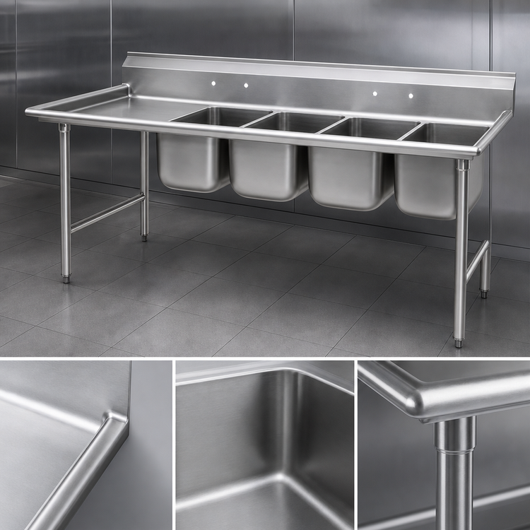 Product image #3 for Eagle Group 414 Series Four-Compartment Stainless Steel Sink with 24" Left Drainboard
