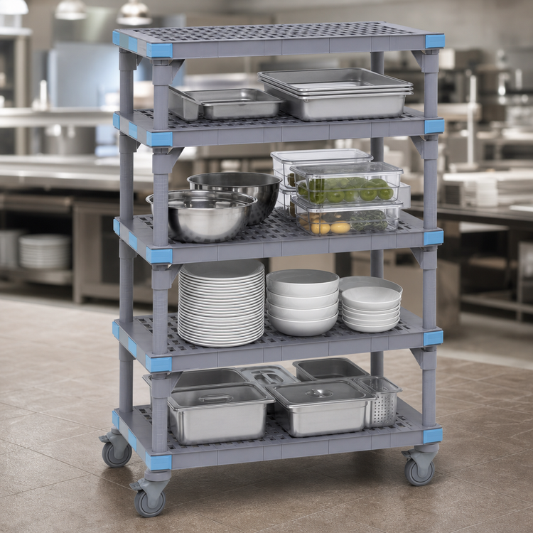 Product image #3 for Millenia Mobile Polymer Shelving Starter Unit with 4 Open Grid Shelves, 30 x 21 x 62 Inches