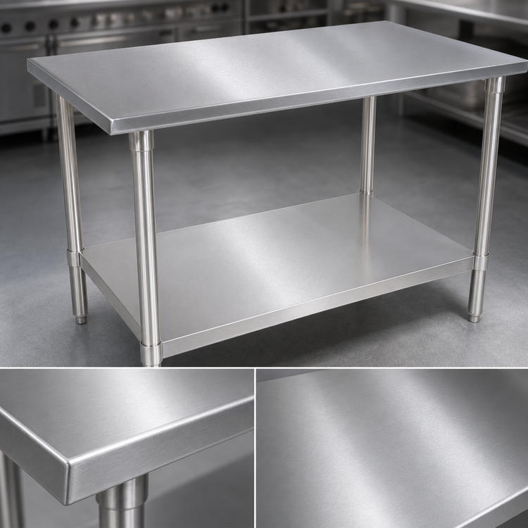 Product image #3 for John Boos Stallion 120"W x 30"D 16-Gauge Flat Top Stainless Steel Work Table with Adjustable Undershelf