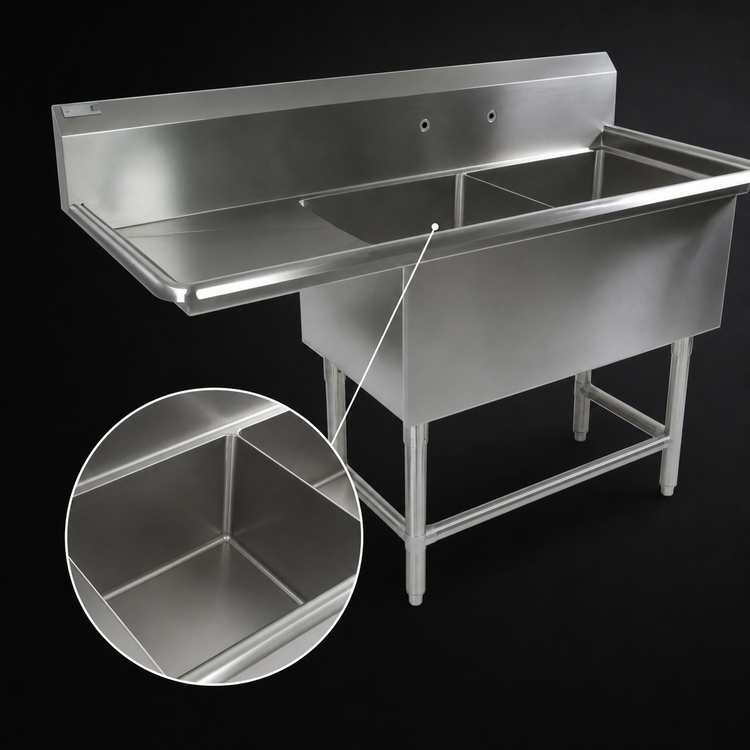 Product image #3 for John Boos Pro-Bowl 2-Compartment Stainless Steel Sink with Left Drainboard, 82-3/16"W x 29-1/2"D x 44-1/16"H