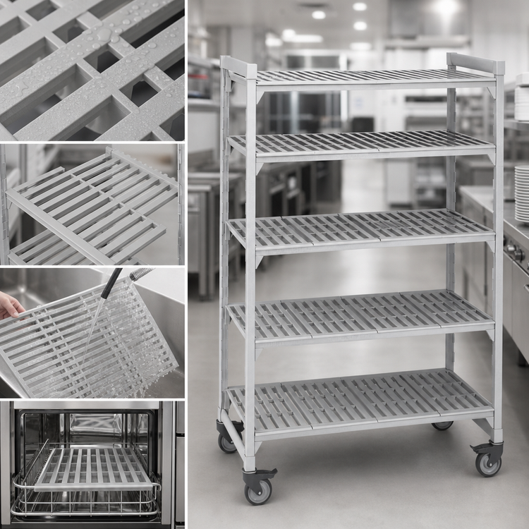Product image #4 for Camshelving® Premium 5-Shelf Mobile Starter Unit — 24" Deep x 36" Wide x 75-1/4" High, Vented Polypropylene Shelves (Speckled Gray)