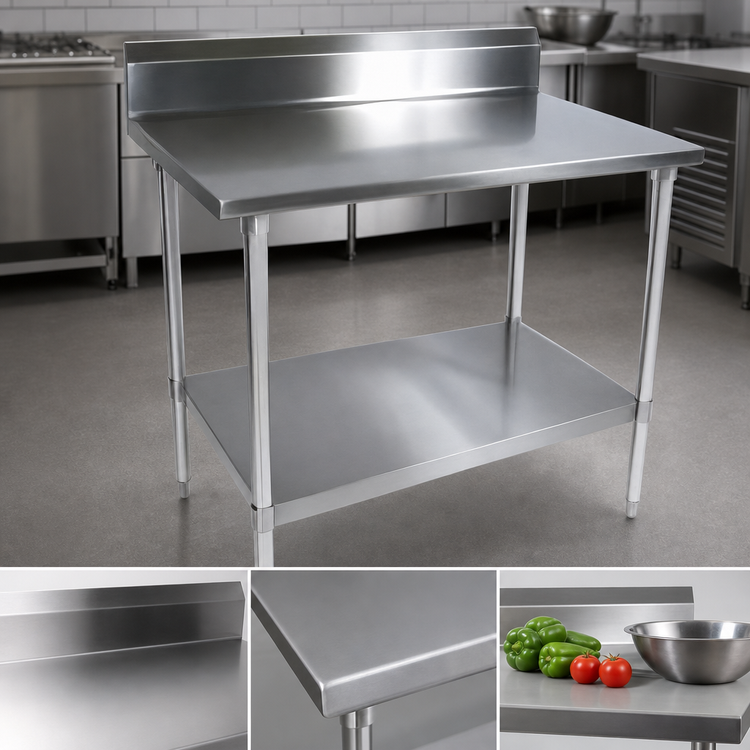 Product image #3 for BK Resources Stainless Steel 5-Inch Riser Work Table with Adjustable Undershelf, 48 x 30 Inches