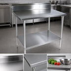 Thumbnail image #3 for BK Resources SVTR5-4830 Stainless Steel Work Table, 18-Gauge T-430 Top, 5-Inch Backsplash, Adjustable Undershelf, 48 x 30 Inches