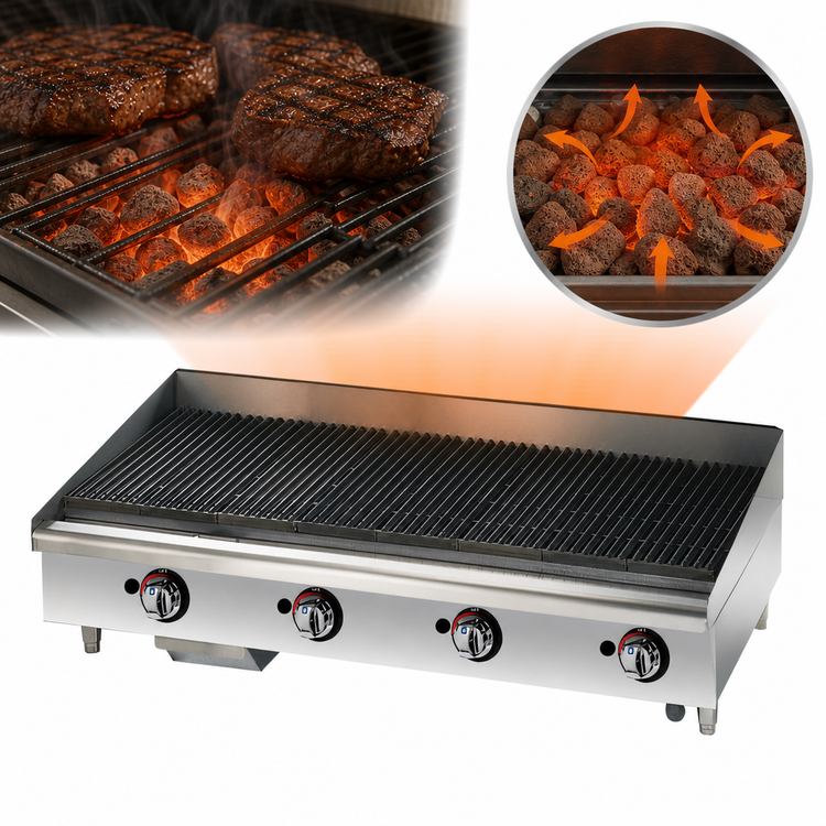 Product image #3 for Star-Max 48-Inch Countertop Gas Lava Rock Charbroiler with Cast Iron Burners