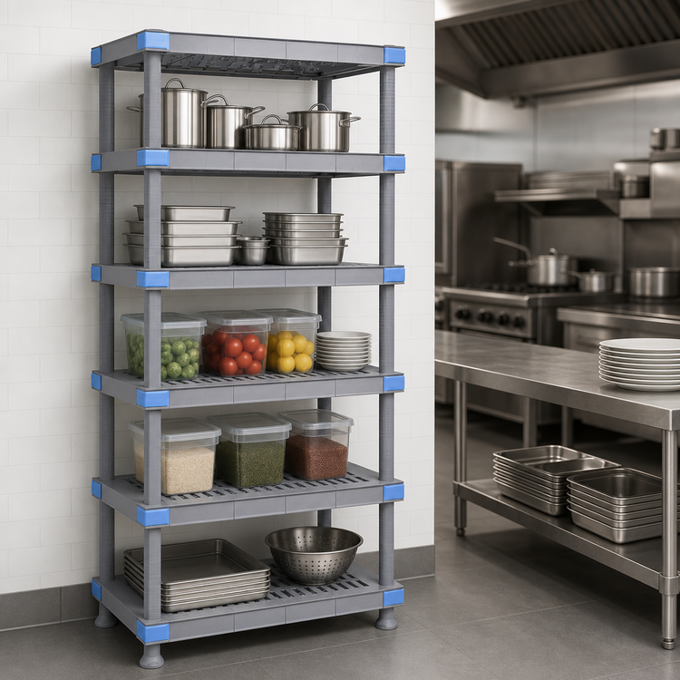 Product image #3 for Millenia 24" x 24" x 62" Gray Polymer Stationary Starter Shelving Unit with 5 Open Grid Shelves