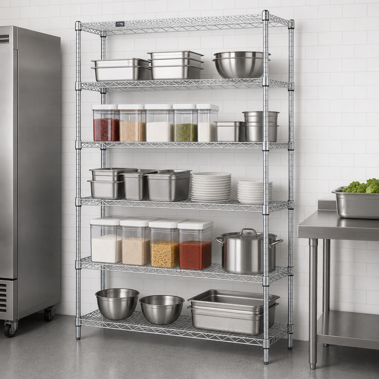 Product image #3 for Quantum 60" W x 12" D x 86" H 5-Shelf Wire Shelving Starter Kit, Stationary, 304 Stainless Steel