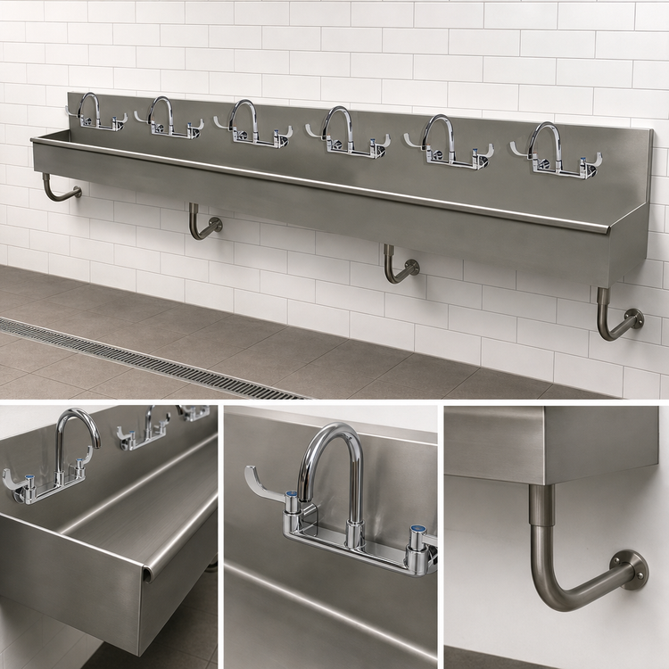 Product image #3 for Advance Tabco Multiwash 6-Station Wall Mounted Hand Sink with 6 Faucets, 120 Inch
