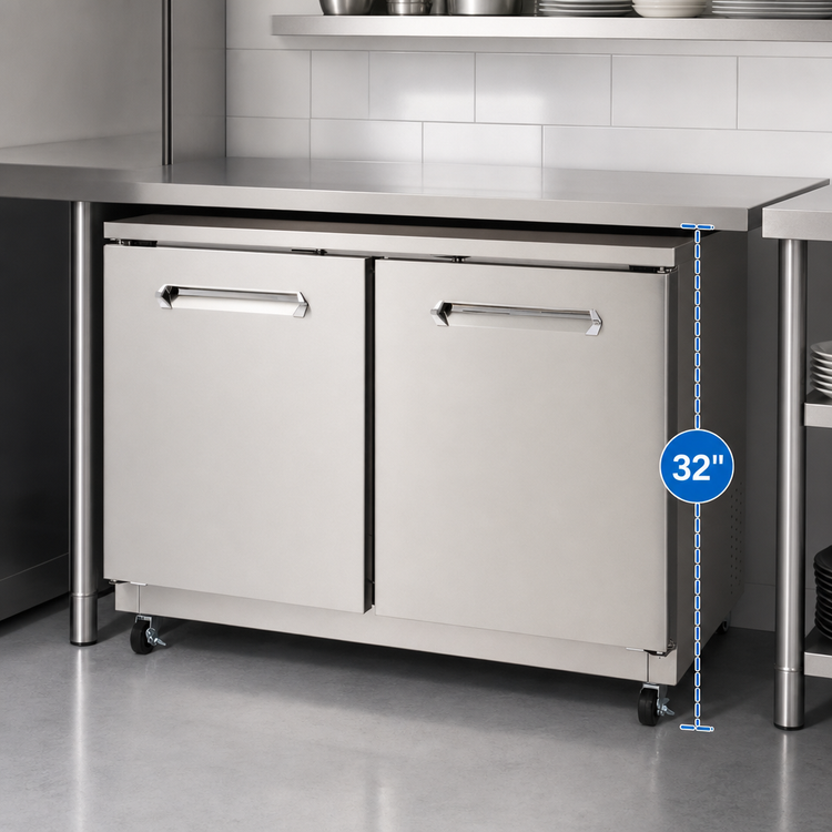 Product image #3 for Kelvinator Commercial 2-Door Undercounter Refrigerator, 48-Inch Wide, 32-Inch Tall, ADA Height, Self-Contained Rear-Mounted