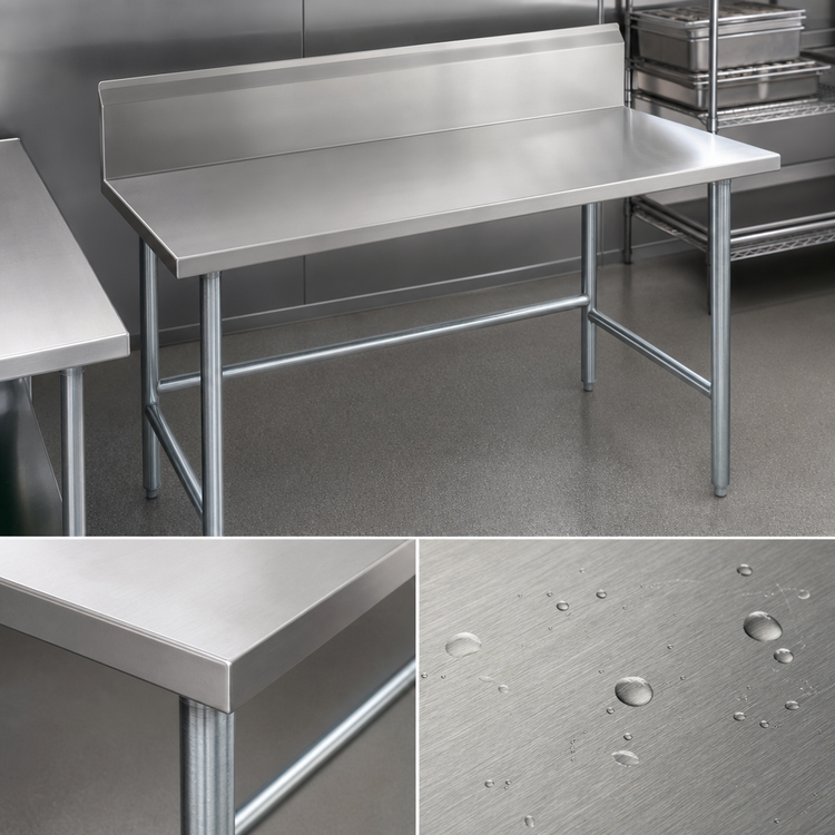 Product image #3 for Advance Tabco 120-Inch x 24-Inch Stainless Steel Work Table with 10-Inch Backsplash and Galvanized Open Base
