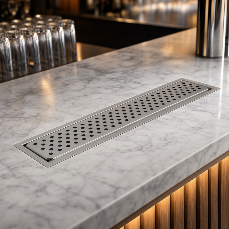 Product image #3 for Glastender 24-Inch Drop-In Stainless Steel Drink Rail with Removable Perforated Inserts