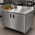 Thumbnail image #3 for Advance Tabco 72 Inch x 30 Inch Enclosed Work Table with Cabinet Base, Mid-Shelf, Hinged Doors, 14 Gauge 304 Stainless Steel Top, and 5 Inch Backsplash