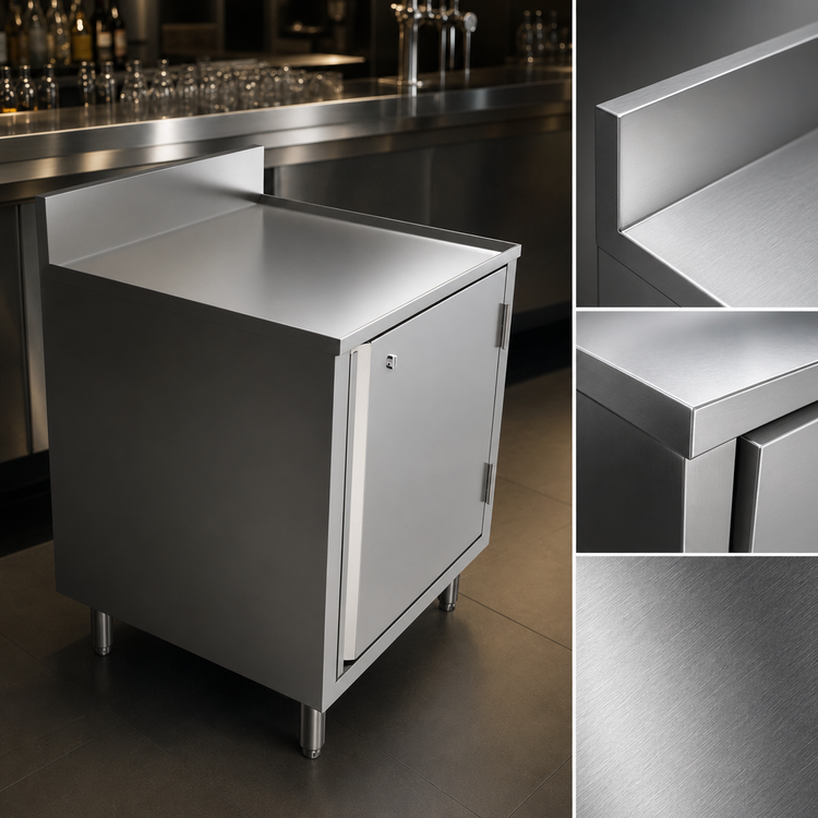 Product image #4 for BK Resources Well Series 24 x 21 Inch Stainless Steel Underbar Cabinet with Flat Top, Raised Edge and Locking Hinged Door