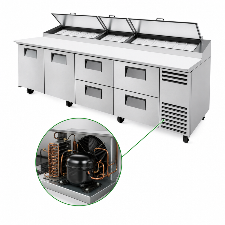 Product image #3 for True 119-1/4-Inch Pizza Prep Table with 2 Doors, 4 Drawers, Alternate Top, and R290 Refrigeration
