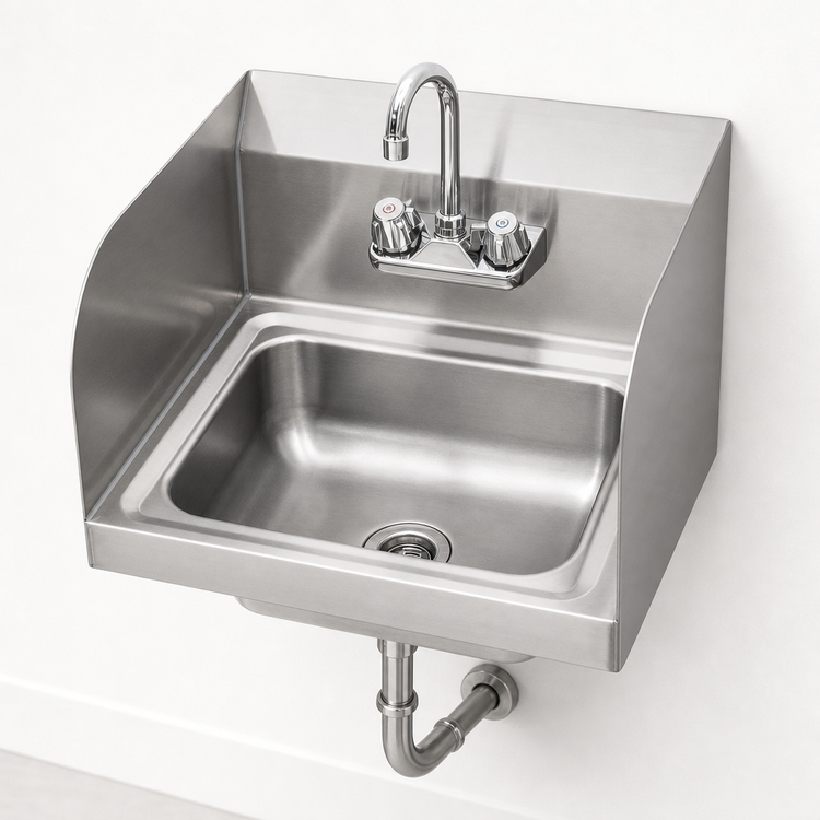 Product image #3 for Wall Mounted Stainless Steel Hand Sink with Side Splash Guards and 14 x 10 Inch Bowl