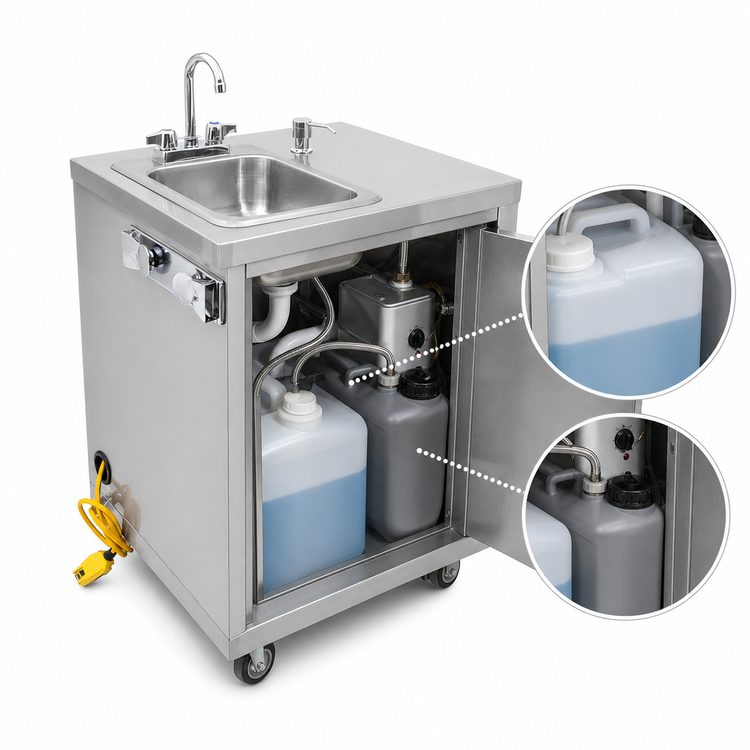 Product image #3 for Mobile Self-Contained Stainless Steel Hand Sink with 2-1/2 Gallon Water Heater