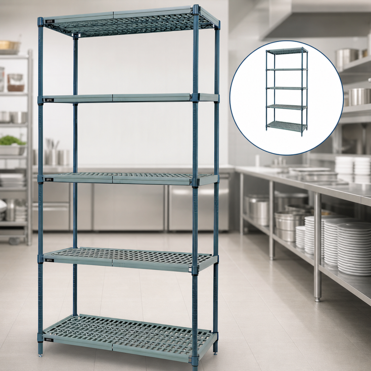 Product image #3 for Quantum 48 Inch W x 18 Inch D x 86 Inch H Stationary 5-Tier Wire Plastic Mat Shelving Unit