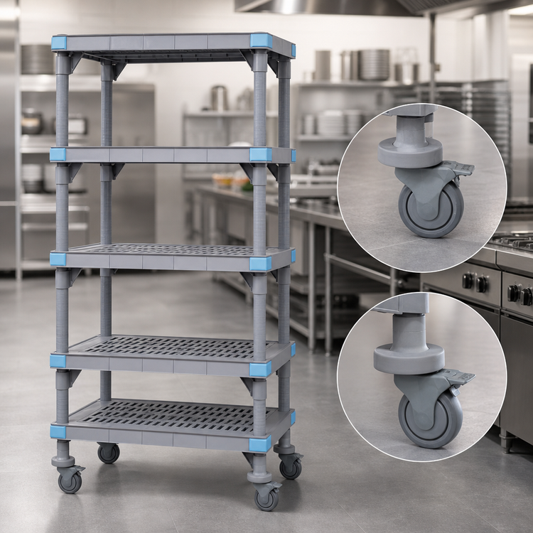 Product image #3 for Millenia Mobile Polymer Starter Shelving Unit with 5 Open Grid Shelves, 54W x 18D x 74H