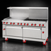 Thumbnail image #3 for Commercial Gas Restaurant Range with 48-Inch Griddle, 4 Open Burners, and 2 Convection Ovens