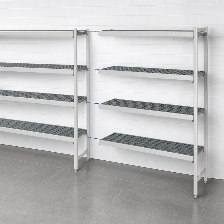 Product image #3 for Fermostock 4-Tier Perforated Polymer Shelving Unit Expansion Kit with Removable Inserts, 59"W x 22"D x 66"H, Gray