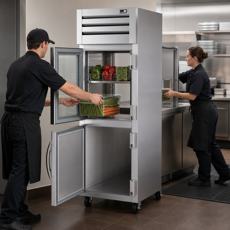 Product image #3 for True SPEC SERIES One-Section Pass-Thru Reach-In Refrigerator with Glass and Stainless Half Front Doors, Solid Rear Door
