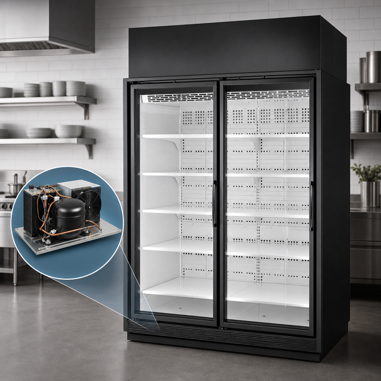 Product image #3 for True 2-Section Low-Temp Glass Door Freezer Merchandiser, Self-Contained, Black Exterior/White Interior, 77.9 Cu. Ft.