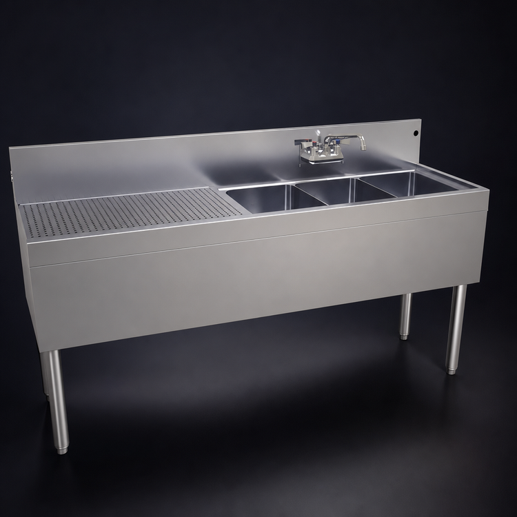 Product image #3 for Glastender Three Compartment Underbar Sink Unit with Left Drainboard, 66 Inch Wide x 19 Inch Deep